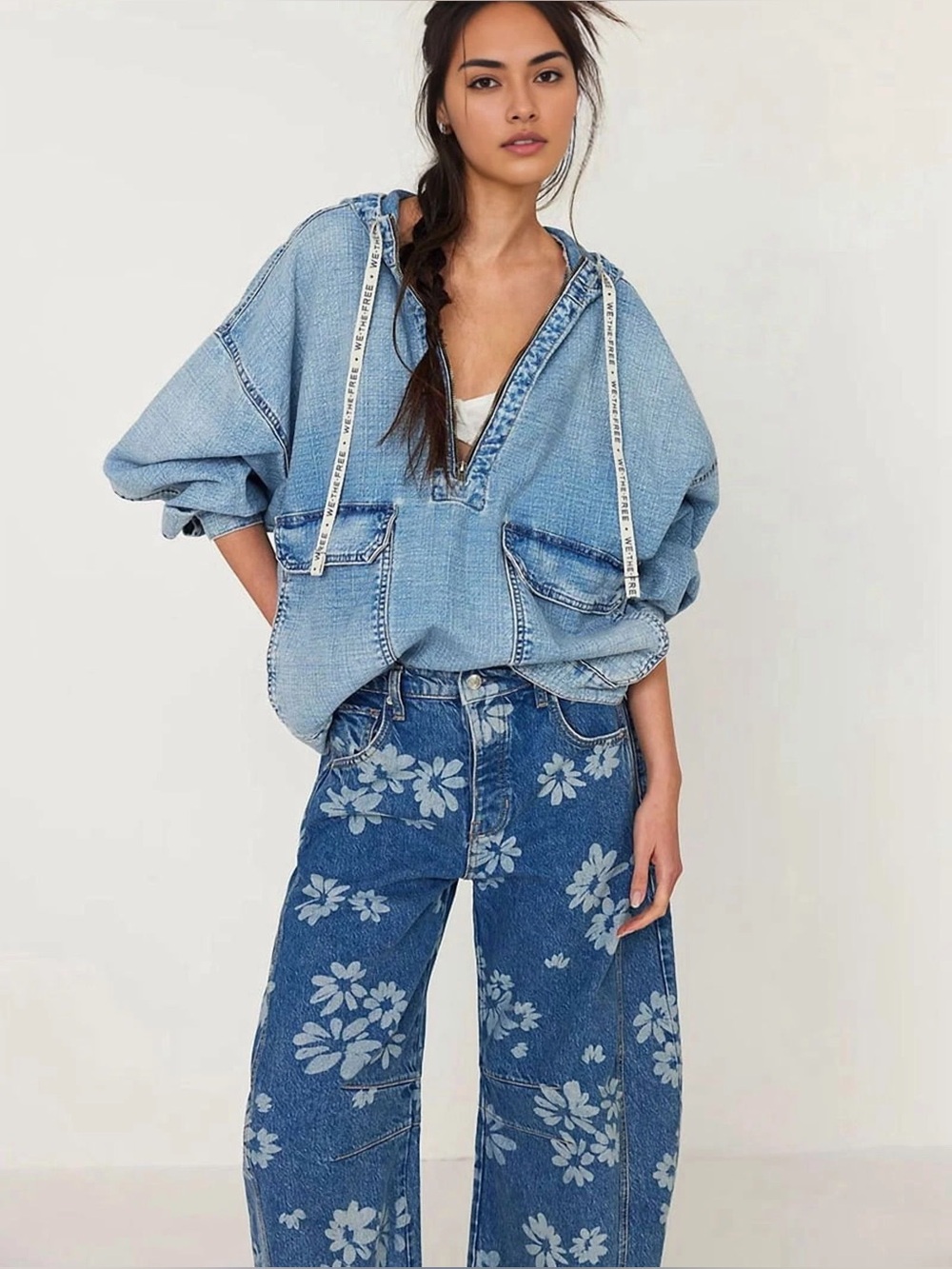 We The Free 
Good Luck Flower Printed Barrel Jeans - Picture 2 of 13